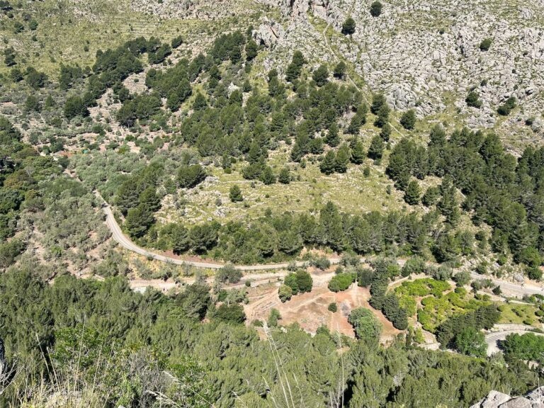 Elevated view looking down at Sa Calobra road climb