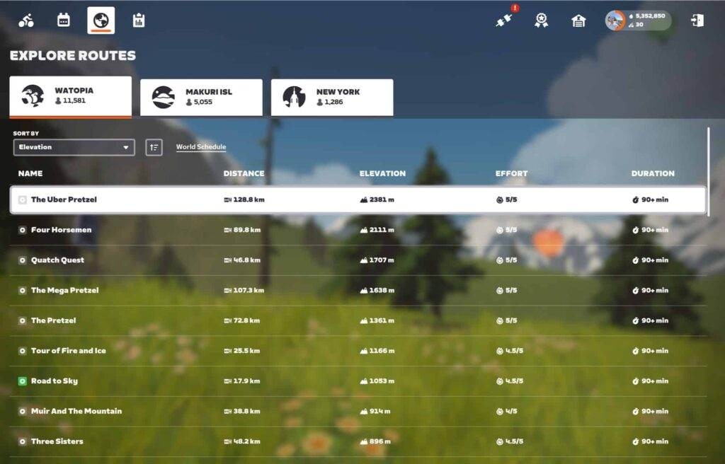 zwift watopia routes with elevation