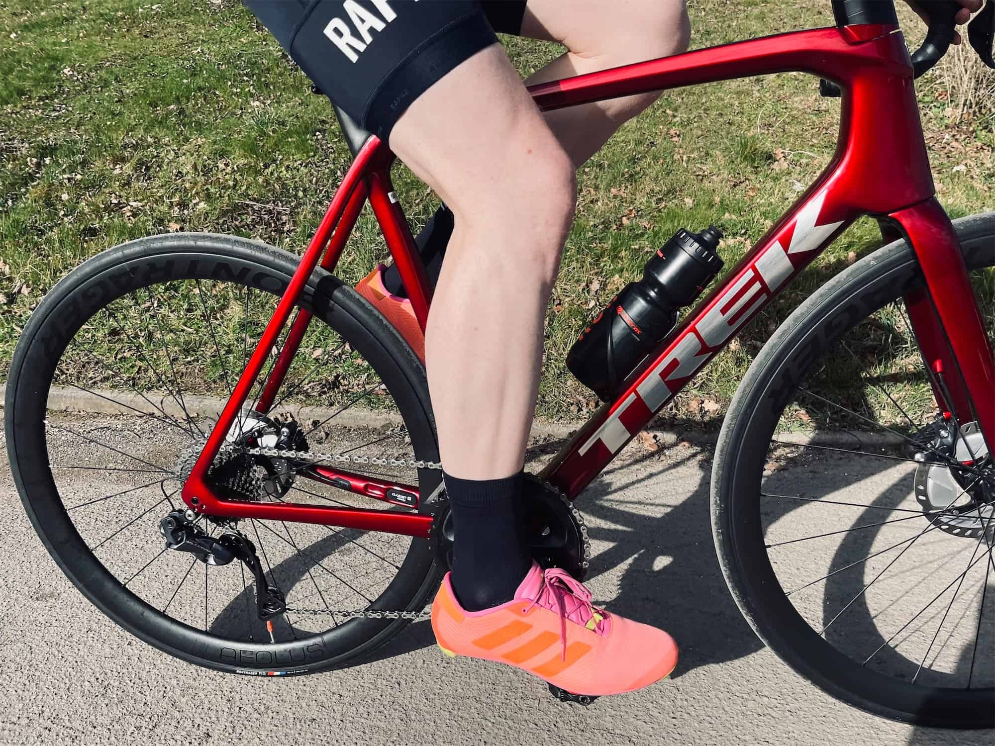 a close up of a cyclists legs