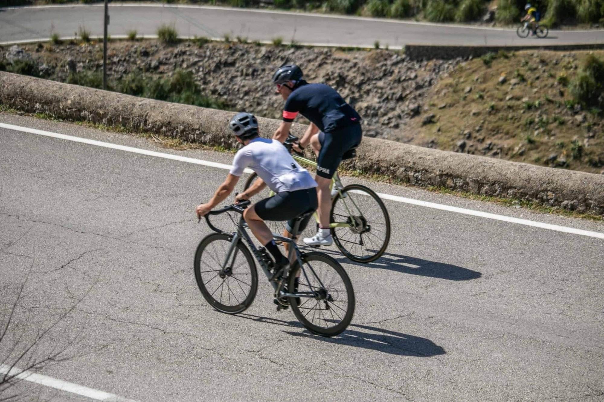 back shot of two cyclists