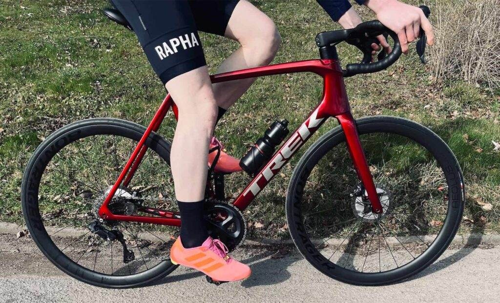 closed up look of cycling shoes