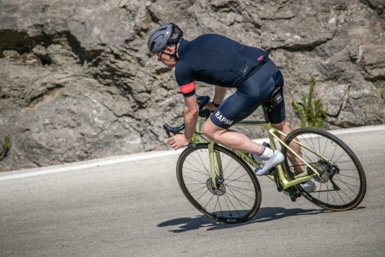 a cyclist riding down Sa Calobra in Mallorca
