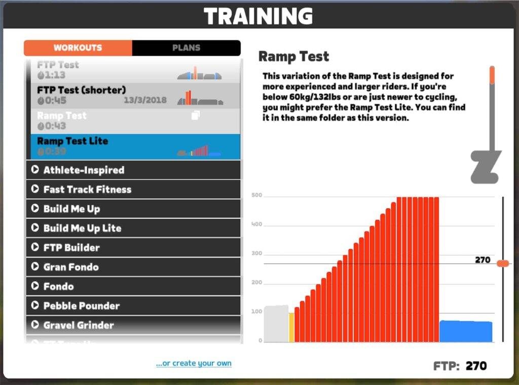 zwift workout ramp test