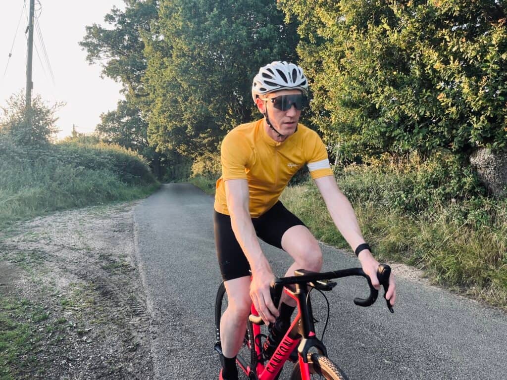 close up shot of a cyclist on an early morning ride