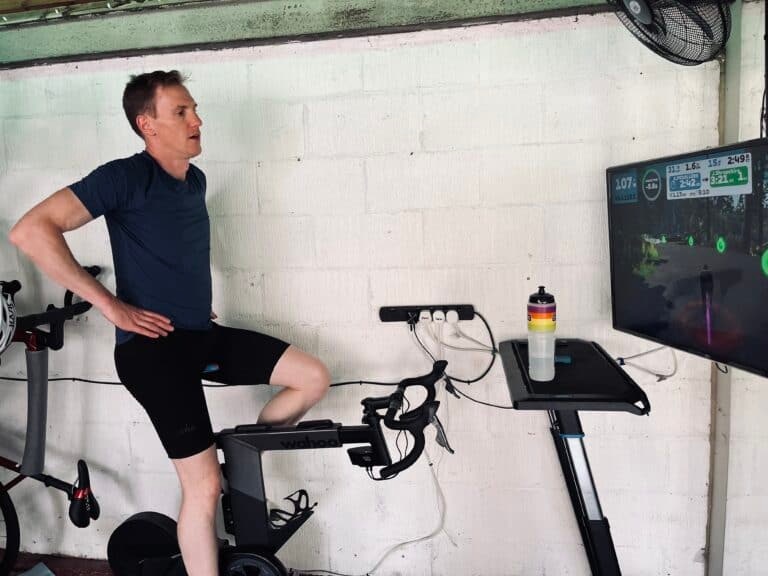 cyclist looking tired after indoor cycling workout