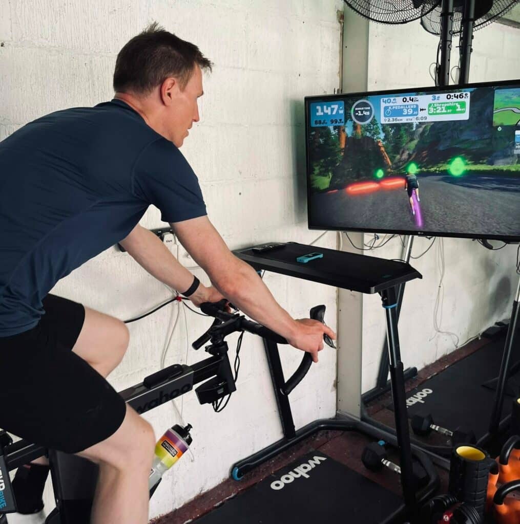 cyclist on an indoor turbo