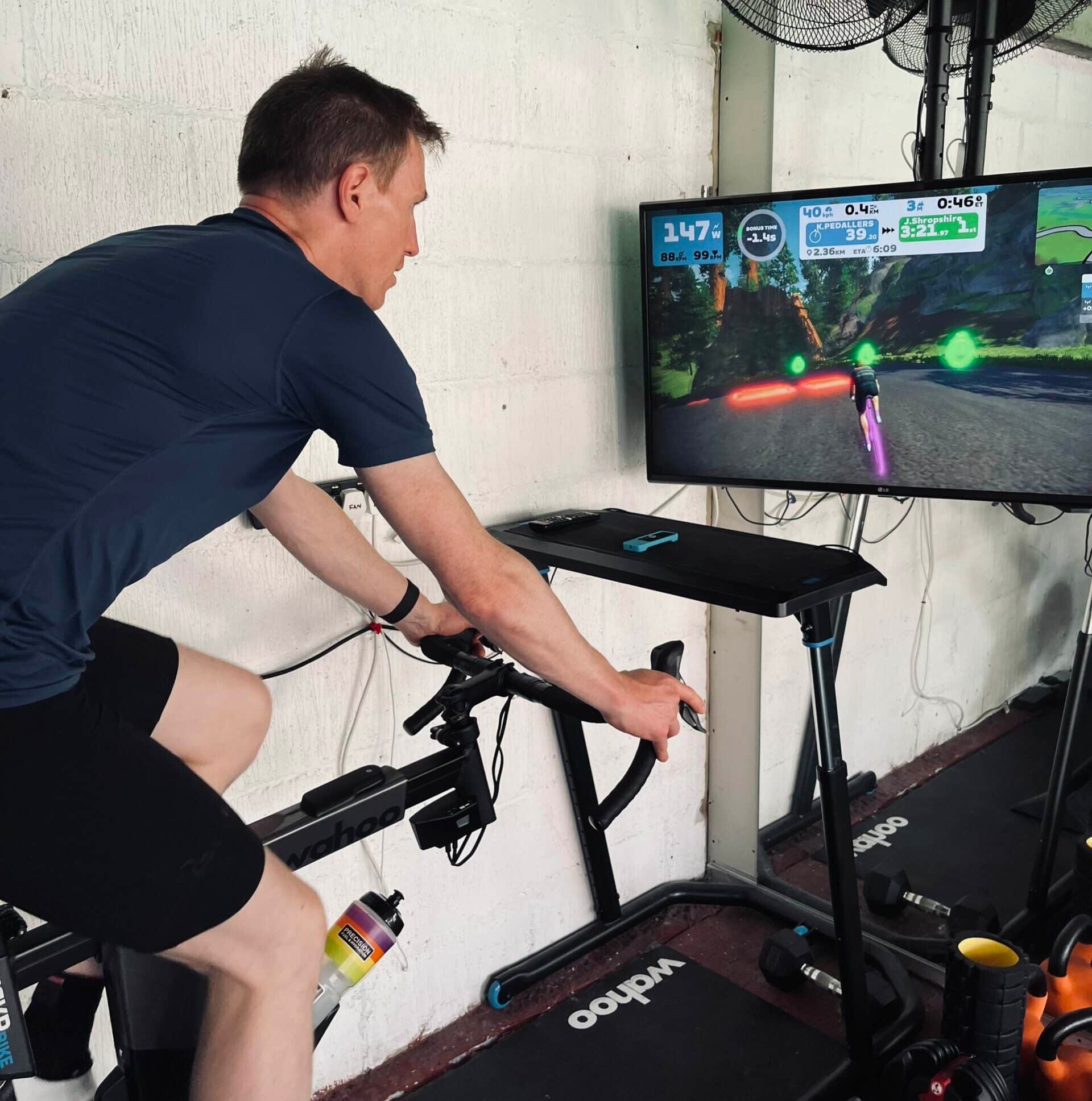 cyclist on an indoor turbo