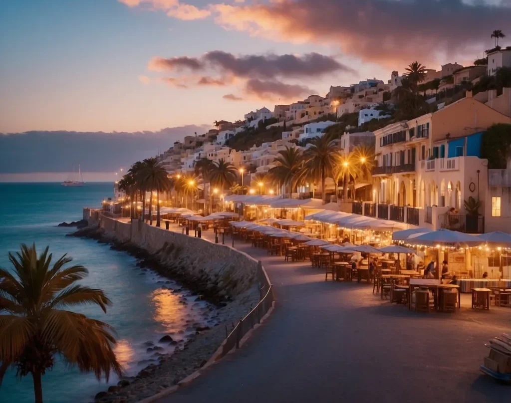 Imagine strolling through a coastal village at sunset, where street lamps glow warmly, palm trees sway gently, and waterfront cafes invite you under a kaleidoscope of colors painted across the sky.