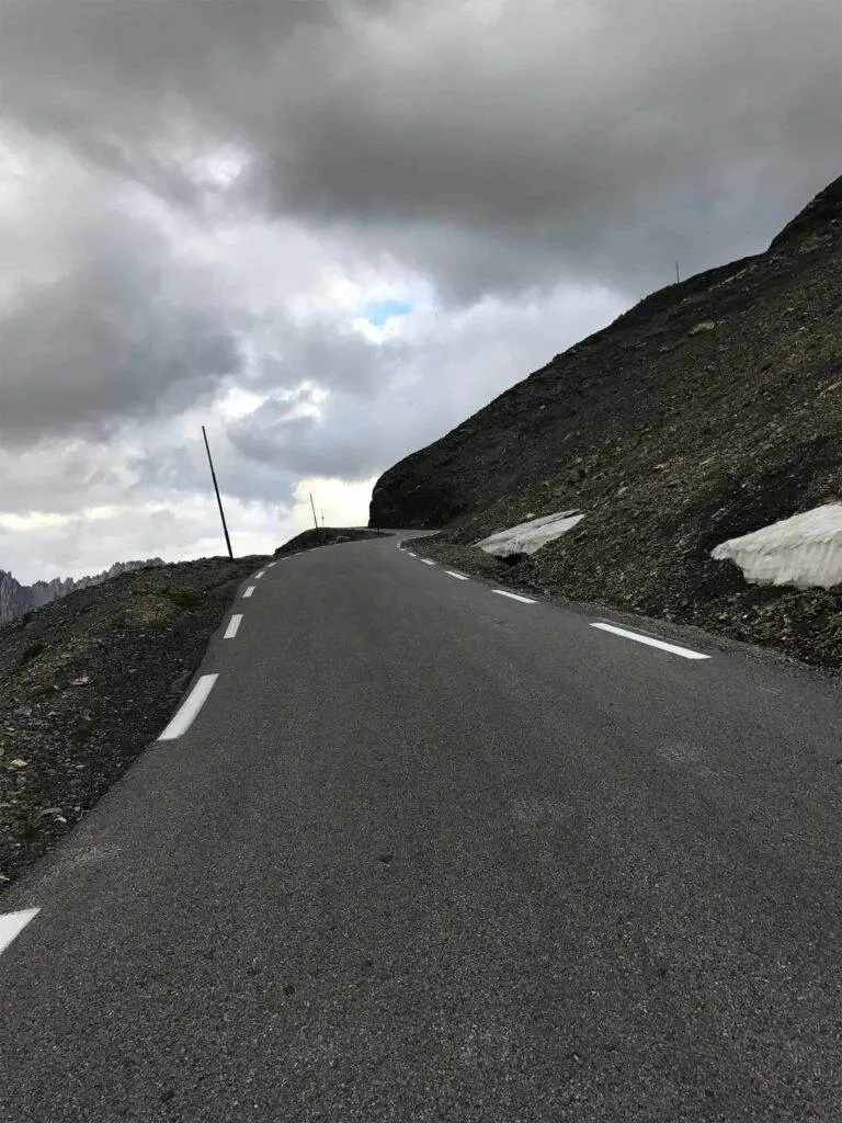 Steep road section ascending col du galibier