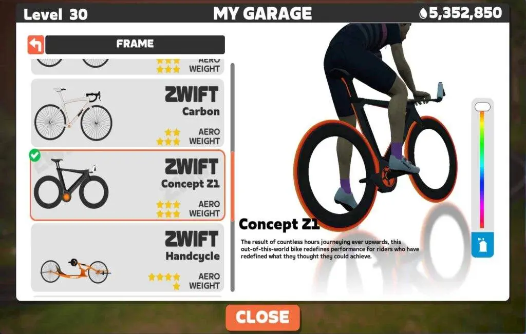 zwift garage tron bike