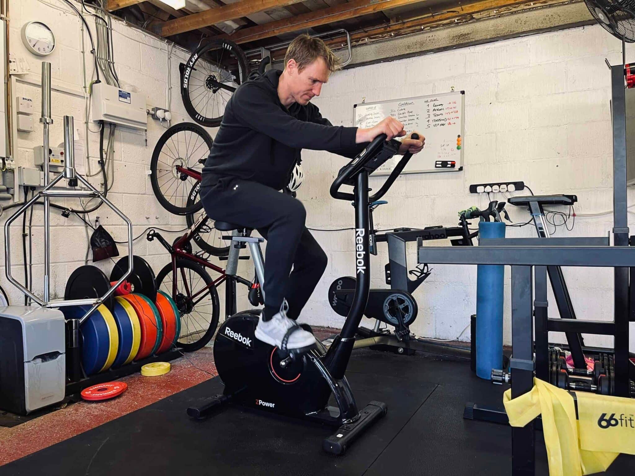 person working out on an indoor excercise bike