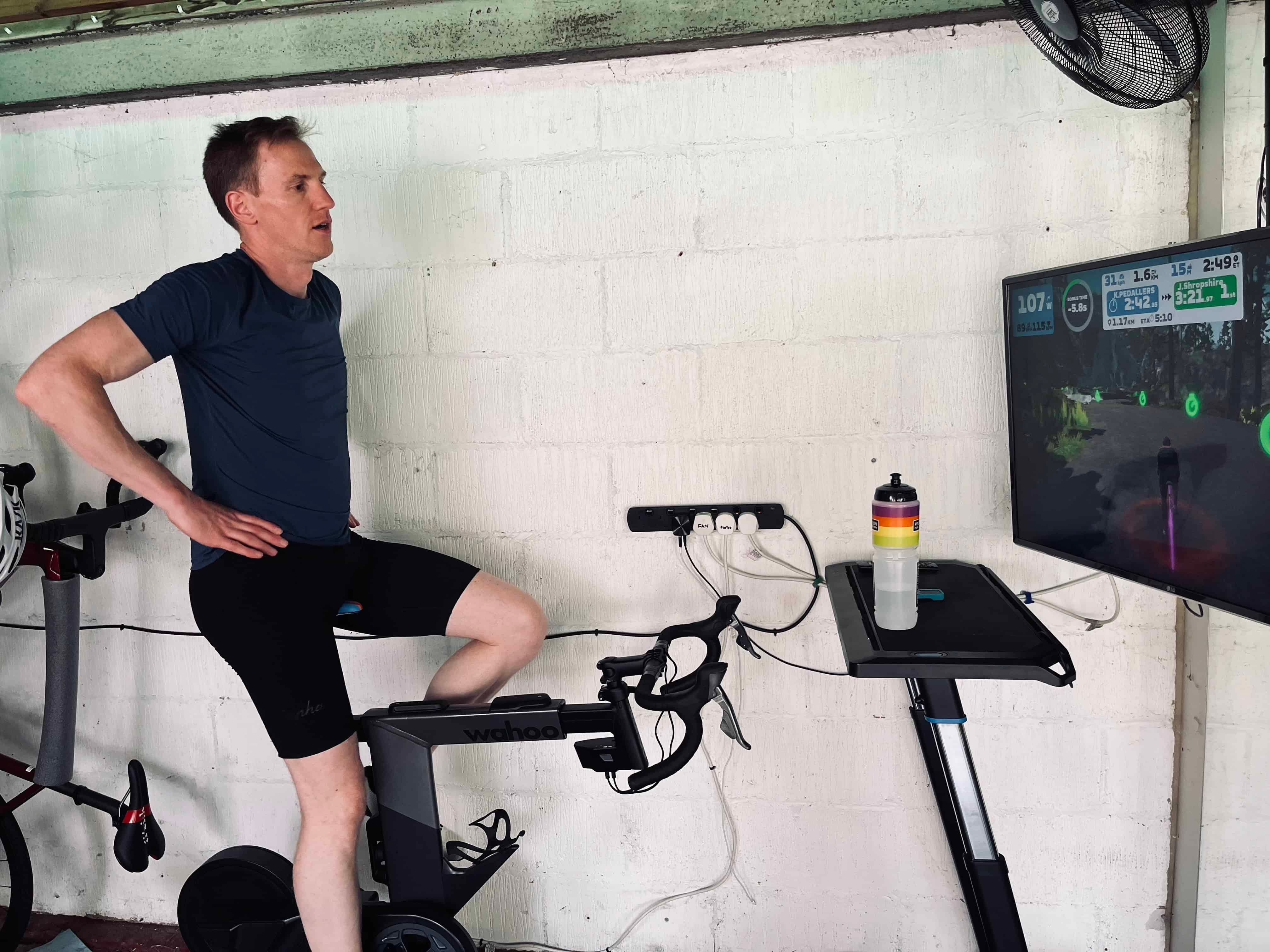cyclist looking tired after indoor cycling workout
